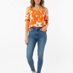 Blusa Naranja Floreada
