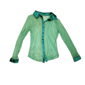 blusa de encaje color verde agua con cuello y puños de satén